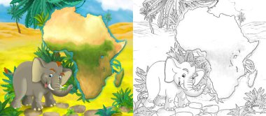 Vaha filinin vahşi hayvanlarının olduğu karikatür sahnesi - çocuklar için illüstrasyon