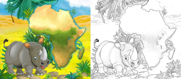 Desenho Animado Cena Com Animal Selvagem Por Rinoceronte Oásis Rinoceronte — Fotografia de Stock