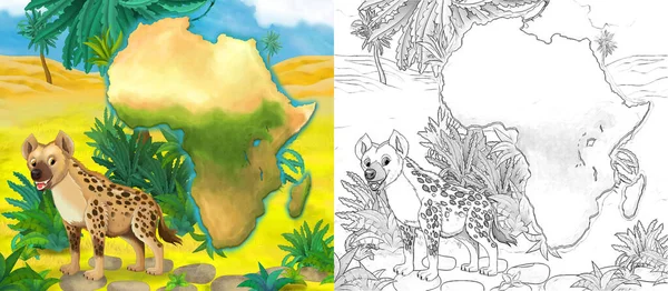 Cartoon Schets Scène Met Wild Dier Door Oase Hyena Illustratie — Stockfoto