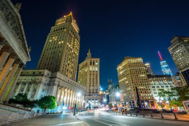 Gece, merkezi Street aşağı Manhattan, New York City