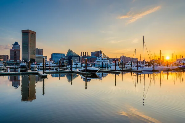 Inner Harbor Στο Sunrise Στη Βαλτιμόρη Μέριλαντ — Φωτογραφία Αρχείου