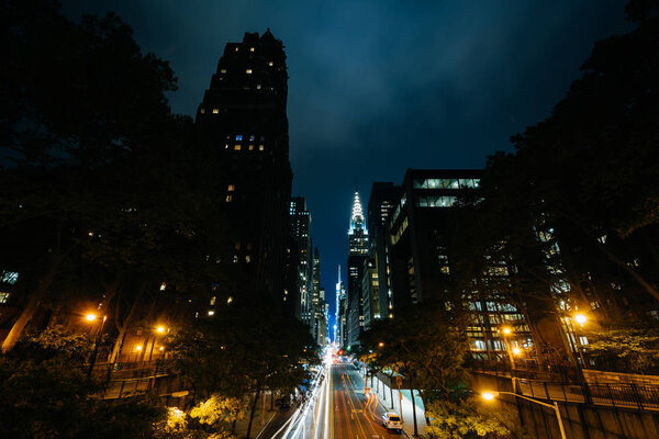 42nd Street at night, seen from Tudor City in Midtown Manhattan, New York City