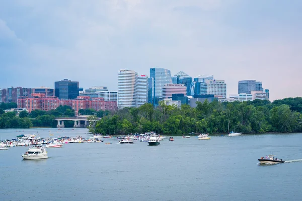 Bateaux Dans Rivière Potomac Les Toits Rosslyn Washington — Photo