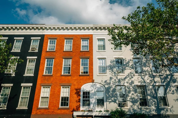 Colorful row houses in Greenwich Village, Manhattan, New York City.