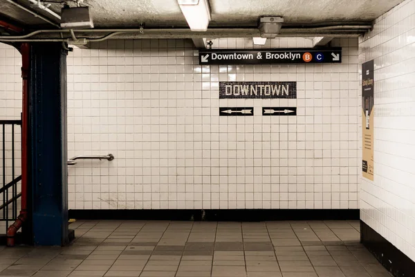 Downtown Brooklyn Assinar Uma Estação Metrô Manhattan Nova York — Fotografia de Stock