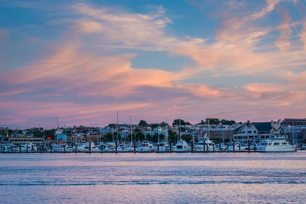 Pôr Sol Sobre Porto Interno Harbor Point Baltimore Maryland — Fotografia de Stock