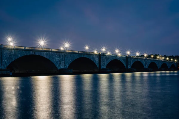 Puente Conmemorativo Arlington Río Potomac Por Noche Washington —  Fotos de Stock