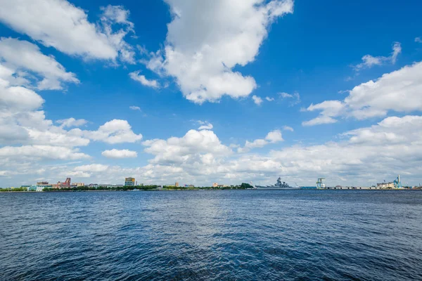 The Delaware River in Penns Landing, Philadelphia, Pennsylvania.