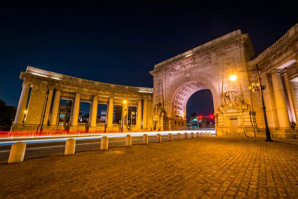 Arco Columnata Del Puente Manhattan Por Noche Manhattan Nueva York — Foto de Stock