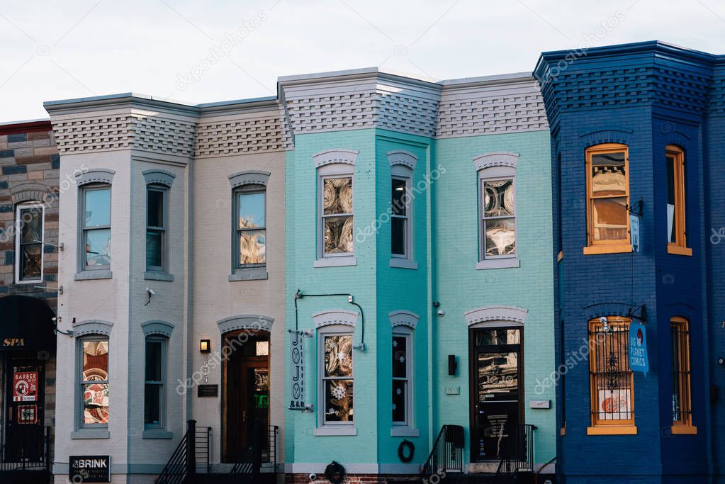 Colorful buildings on U Street, in Washington, DC.