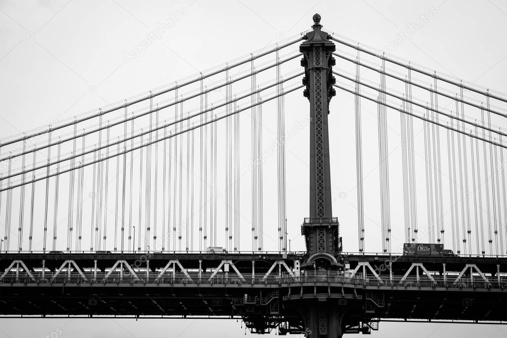 The Manhattan Bridge, seen from DUMBO, in Brooklyn, New York City.