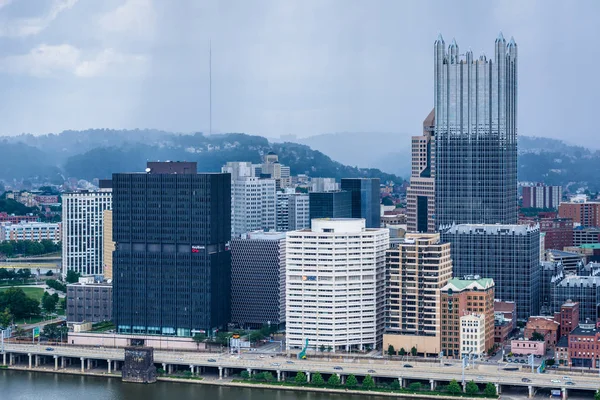 Burzliwy Widok Panoramę Pittsburgh Rzeką Monongahela Mount Washington Pittsburghu — Zdjęcie stockowe