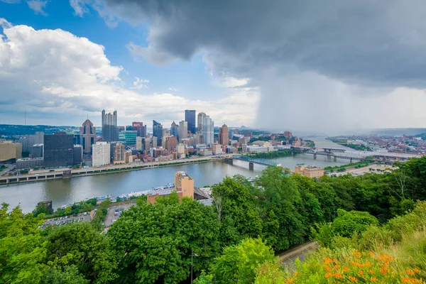Veduta Tempestosa Dello Skyline Pittsburgh Del Fiume Monongahela Dal Monte — Foto Stock
