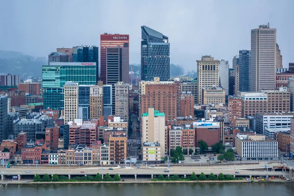 Vista Tormentosa Del Horizonte Pittsburgh Río Monongahela Desde Mount Washington —  Fotos de Stock