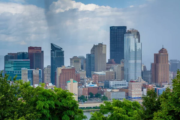 Burzliwy Widok Panoramę Pittsburgh Rzeką Monongahela Mount Washington Pittsburghu — Zdjęcie stockowe