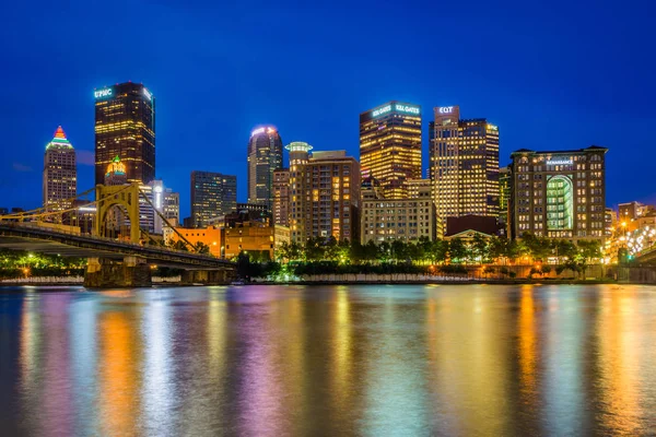 Pittsburgh Skyline Éjjel Látta Allegheny Leszállás Pittsburgh Pennsylvania — Stock Fotó