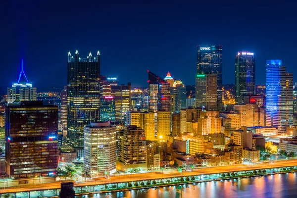 Utsikt Över Pittsburgh Skyline Natten Från Mount Washington Pittsburgh Pennsylvania — Stockfoto