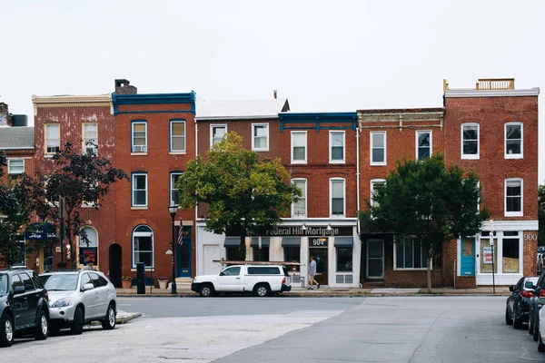 Casas Ladrillo Calle Light Federal Hill Baltimore Maryland — Foto de Stock