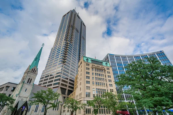 Buildings Monument Circle Downtown Indianapolis Indiana — Stock Photo, Image