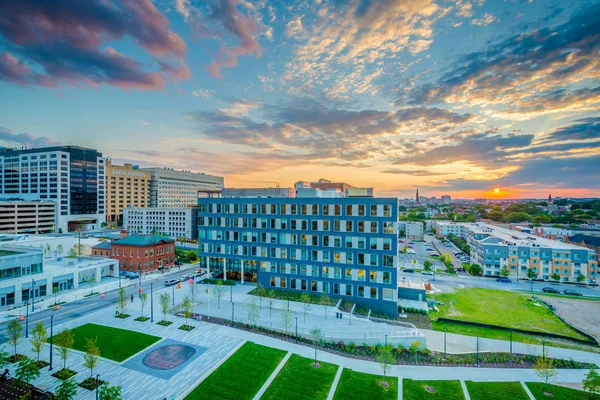 Ivriga Park Och Johns Hopkins Hospital Solnedgången Baltimore Maryland — Stockfoto