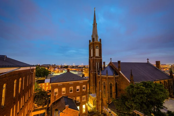 Église Sainte Croix Nuit Federal Hill Baltimore Maryland — Photo