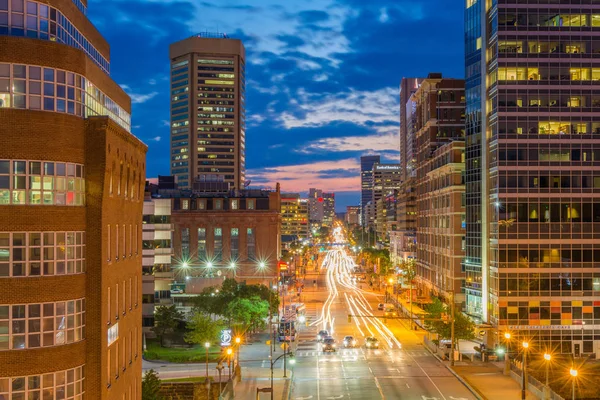 Night View Pratt Street Inner Harbor Baltimore Maryland — Stock Photo, Image