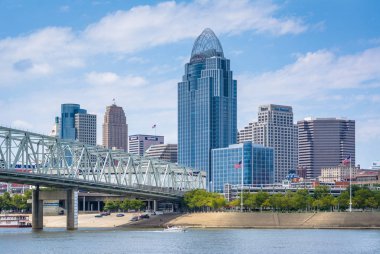 Cincinnati manzarası ve Ohio Nehri, Newport, Kentucky'den gördüm.