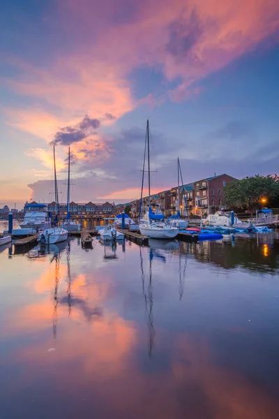 Sonnenuntergang Über Booten Wasser Kanton Baltimore Maryland — Stockfoto
