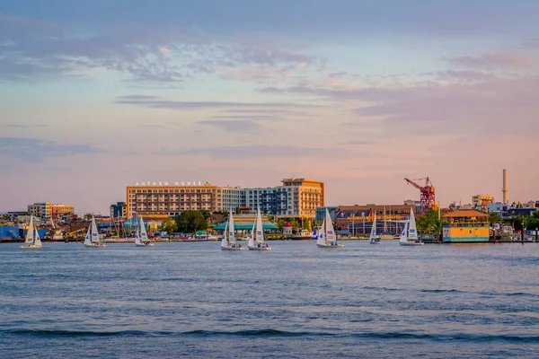 Widokiem Zachód Słońca Locust Point Baltimore Maryland — Zdjęcie stockowe