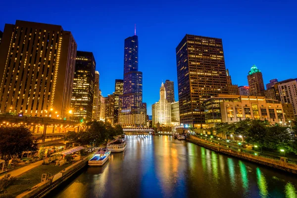 Chicago River Night Chicago Illinois — Stock Photo, Image