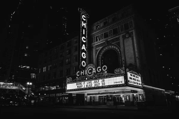 Чикагский Театр Ночью Чикаго Штат Иллинойс — стоковое фото