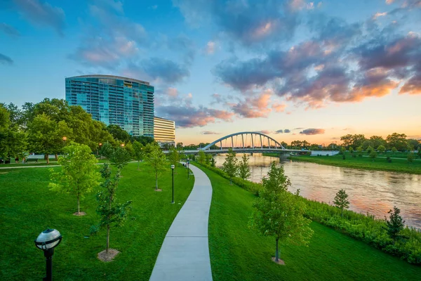 Alsó Scioto Greenway Scioto Folyó Naplemente Columbus Ohio — Stock Fotó