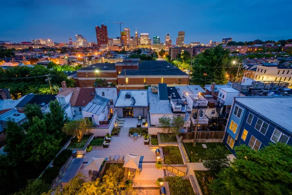 Vista Federal Hill Centro Por Noche Baltimore Maryland — Foto de Stock