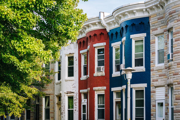 Colorful row houses in Hampden, Baltimore, Maryland