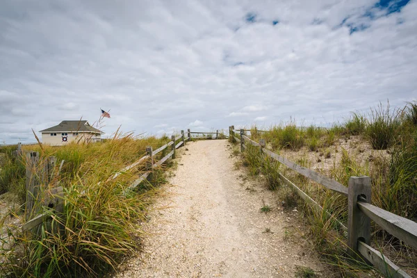 Caminho Sobre Dunas Areia Para Praia Atlantic City New Jersey — Fotografia de Stock