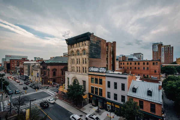 Utsikt Över Korsningen Vid Eutaw Och Fayette Gatorna Centrala Baltimore — Stockfoto