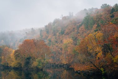 Sis ve sonbahar renk Blue Ridge Parkway Virginia gelen James Nehri üzerinde.