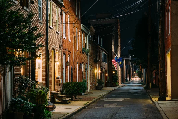 Bandera Americana Casas Fila Bethel Street Por Noche Fells Point — Foto de Stock