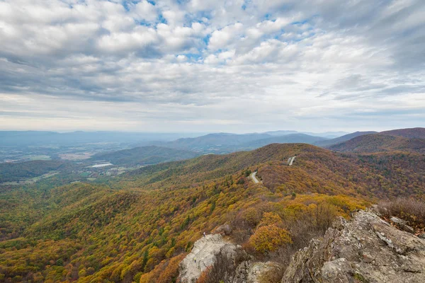 Fall color and Blue Ridge Mountains from Little Stony Man Cliffs, on the Appalachian Trail in Shenandoah National Park, Virginia