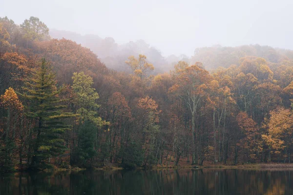 在弗吉尼亚的蓝色山脊大道上 在水獭湖的山峰上落下的颜色和雾气 — 图库照片