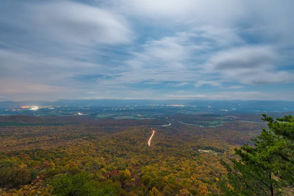 Vue Nocturne Vallée Shenandoah Depuis Sentier Livre Histoires Massanutten Surplombant — Photo