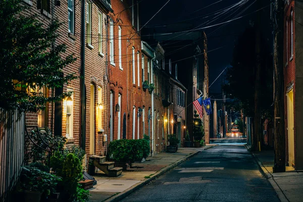 Casas Fileira Bethel Street Noite Fells Point Baltimore Maryland — Fotografia de Stock