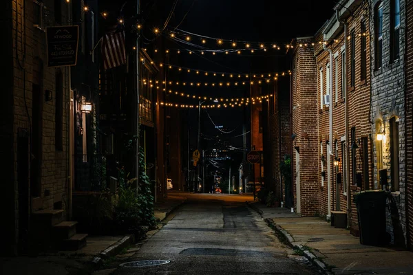 String Lights Chapel Street Night Butchers Hill Baltimore Maryland — Photo