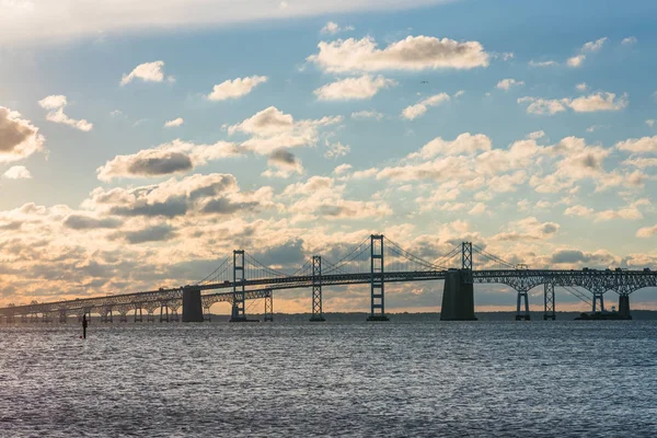 Sonnenaufgang Blick Auf Die Chesapeake Bay Bridge Vom Sandigen Point — Stockfoto