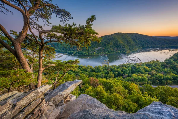 Coucher Soleil Sur Rivière Potomac Depuis Les Falaises Weverton Près — Photo