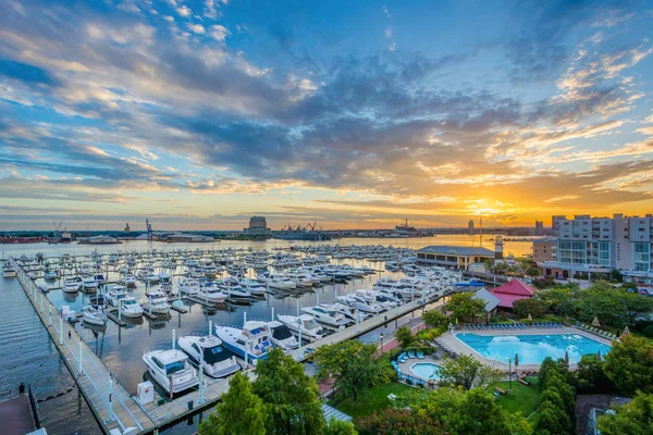 Vista Sul Tramonto Sul Lungomare Del Canton Baltimora Maryland — Foto Stock