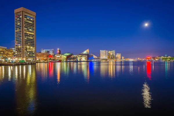 Die Skyline Des Inneren Hafens Bei Nacht Baltimore Maryland — Stockfoto