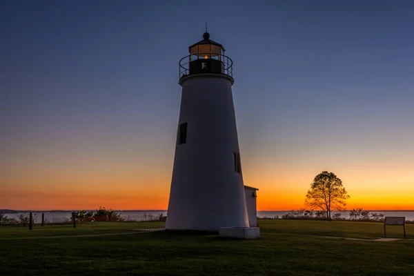 Turcja Point Lighthouse Zachodzie Słońca Parku Stanowym Szyją Łosia Maryland — Zdjęcie stockowe
