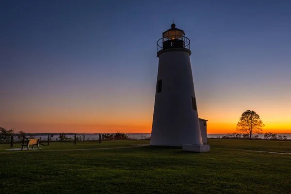 Turcja Point Lighthouse Zachodzie Słońca Parku Stanowym Szyją Łosia Maryland — Zdjęcie stockowe