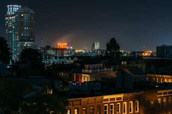 Utsikt Över Federal Hill Och Domino Sockerarter Fabriken Natten Baltimore — Stockfoto